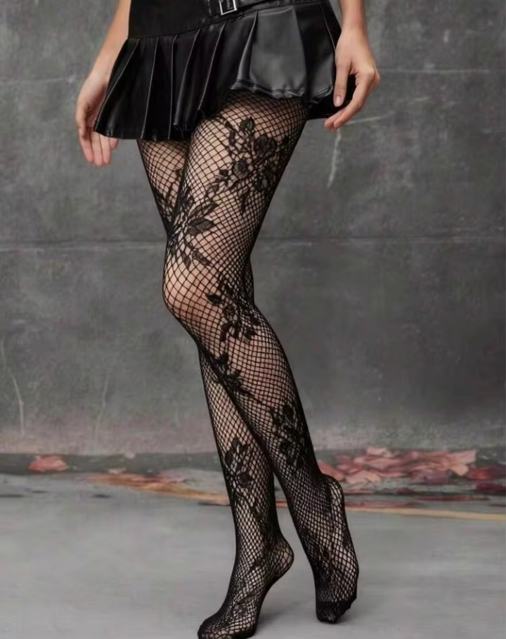 Women’s Black Floral Fishnet Tights – Stretch Mesh Stockings with Lace-Inspired Pattern